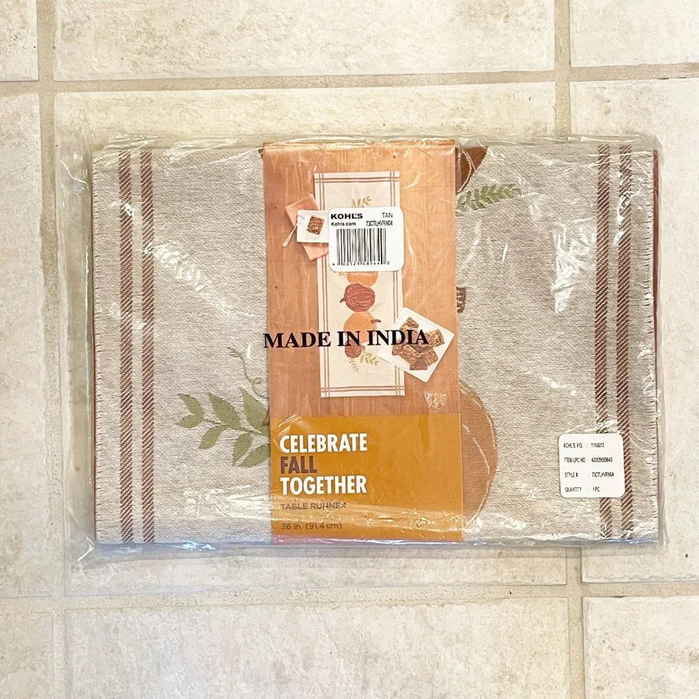 New Fall Table Runner Kohl's Pumpkin Thanksgiving Halloween Tan Orange 36